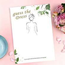 The Dress Bridal Shower Game Cards, Green Eucalyptus Gold Foil Design Sketch Game, Suitable For Bride-To-Be, Wedding Party Drawing Activity Cards, Elegant Botanical Style Bridal Shower Decor - the Dress - View 1