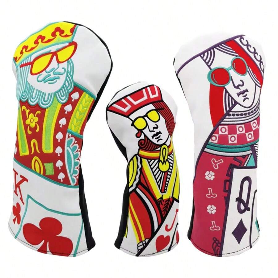 Embroidered Golf Club Headcover - Synthetic Material, Colorful Playing Card Design, Protective Fashion Accessory, Golf Club | Fashion Headcover | Colorful Embroidery - C - View 1