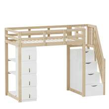 High Bed Frame 90 X 200 Cm With Storage, Shelves And Secure Ladder - Natural - 查看 11