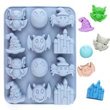 Halloween Theme Silicone Baking Molds: Includes Classic Holiday Shapes Like Pumpkin Lantern, Bat, Spider, Witch Hat, Tombstone, Haunted House, Mummy And More 3D Designs, Suitable For Making Chocolate, Candy, Pudding, Cookies Or Cake Decorations. Made Of Silicone Material, Wide Temperature Range, Easy To Demold And Dishwasher , Ideal Tool For Holiday Parties And Creative Desserts. - Baby Blue - View 13