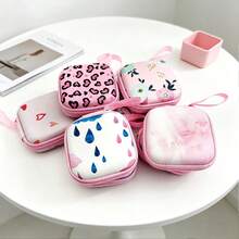 2pcs/Set Pastel Print Mini Data Cable & Earphone Storage Bag With Cat Paw Cable Organizer, Hard Shell Anti-Collision Interior With Mesh Divider, Stores Earphones, Data Cables, Chargers And Other Digital Accessories, Comes With Hanging Strap For Backpack, Convenient For School And Travel - Multicolor - View 7