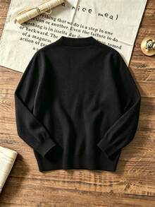 Tween Boys Solid V-Neck Knit Sweater, Long Sleeve Basic Casual Fall Pullover, Preppy School Layer Tops - Black - View 4