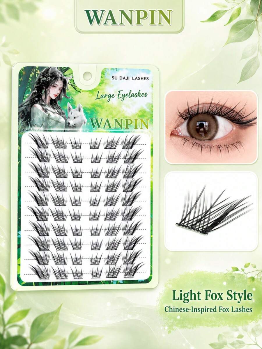 WANPIN WAN PIN Chinese Style Lucky Fox False Eyelashes, 9-14mm Mixed Length Segmented Cluster, Soft Lightweight Natural Cool Atmosphere Eyelashes, All-Day Long-Lasting Without Burden - View 1