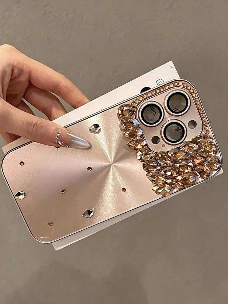 Fashionable New High-End CD Aurora Pattern Gold Stacked Rhinestone Handmade Inlaid PC Full Coverage Anti-Drop Phone Case Protective Cover For 17 Series - Champagne - View 2