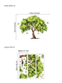 1pc/2pcs/3pcs, Children's Room Cartoon Decorative Wall Stickers, Autumn Maple Tree With Small Animals, Flowers, Owl, Bear, Fox, Hedgehog, Girl Riding Bike Under Blue Tree, Green Cartoon Big Tree, PVC Self-Adhesive Removable Wall Stickers, Suitable For Bedroom, Living Room, Study, Dining Room, Bathroom, Home Wall Decor, Room Decoration - Multicolor - View 10