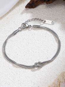 1/2pcs Couple Knot Bracelet Set, Stainless Steel Minimalist Thin Chain, Matching Couple Jewelry, Boyfriend Girlfriend Couples Valentine's Day Gift - Sl041 - View 11