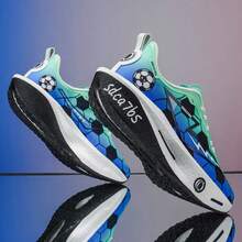 1 Pair Comfortable Mesh Breathable Sports Shoes, Fashionable Lightweight Running Shoes With Football Pattern - Green - View 5