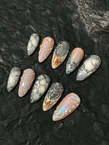 10 piezas de pegatinas de arte de uñas hechas a mano, uñas postizas decorativas de estilo vintage de verano, reutilizables, regalo para mujeres, adecuadas para que niñas y mujeres las usen en fiestas y en el día a día - Multicolor - Ver 3