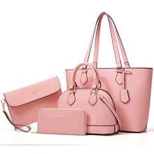 UKEIN 4PCS Women Fashion Handbags Purses Wallet Tote Shoulder Bags Casual Crossbody Bags, Best Valentine's Day Gift For Ladies Girls, Satchel Purse Set 4pcs - 粉色 - 查看 10