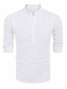 Men's Cotton Linen Long-Sleeved Shirt - Blanco 1 - Ver 6