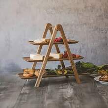 1pc 3-Tier Wooden Serving Tray, Rosewood Hardwood, No Power Required, Kitchen Storage Rack, Suitable For Home, Hotel, Restaurant Buffet Display - Multicolor - View 6