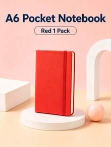 A6 Pocket Hardcover Notebook, 84 Sheets Thick Beige Paper, Premium PU Cover, Strap Design, Lined Pages, 7 Colors, Office Study Portable Notebook - Multicolor - View 6