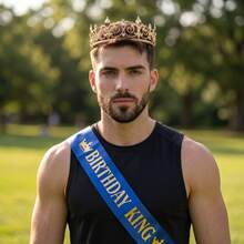 2pcs Birthday King Crown And Sash, Unisex Royal King Crown, Suitable For Party Decoration, Ball, Birthday Gift, Men's Pageant Crown, Christmas,Halloween - Multicolor - View 6