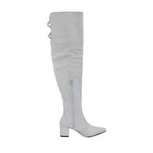 Bota Feminina Over Branca Cano Acima Na Coxa Salto Bloco Bico Fino Clássica Elegante - Branco - Visão 4