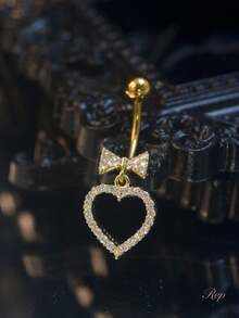 Rhinestone Heart Bow Fashion Belly Button Ring - Multicolor - View 2