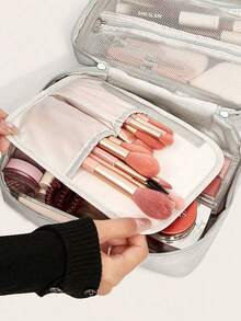 Polyester Storage Bag, Minimalist Portable Toiletry Storage Bag, Ideal For Packing Cosmetics, And Travel Essentials,Boho Vibes,Christmas Decorations - Light Grey - View 4