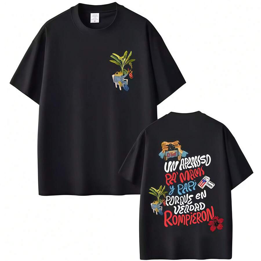 Bad Bunnyy DTMF Tour Tee, Debí Tirar Más Fotos Graphic Shirt, Vintage Hip Hop Streetwear Top For Men, Retro Music Fan Casual Wear - Black - View 1