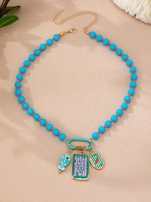 1/3 Pcs Beaded Statement Necklace For Women, Western Cowboy & Ocean Enamel Charm Pendant, Boho Colorful Strand Summer Beach Vacation Jewelry Gift - Multicolor - View 5