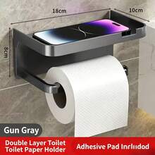 1pc Non Perforated Toilet Roll Paper Rack, Wall Mounted Double-Layer Storage Rack, Home Goods, Simple Black And White Multifunctional Storage Rack, Essential For Small Apartments, Practical Gift Items, Waterproof And Non Perforated - Multicolor - View 5