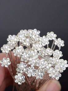 20 Pcs Set Fashion Wedding Bride Faux Pearl Flower Crystal Rhinestone Hair Clip Bridesmaid Headpiece Hairpin Bridal Hair Fork Hair Comb - Silver - View 1
