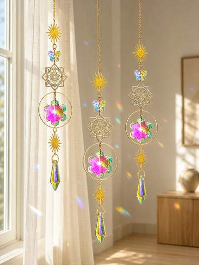 1PC Crystal Sun Catcher Hanging Ornament, Rainbow Prism Window Pendant, Butterfly & Snowflake Crystal Decor For Home, Garden & Room Decoration