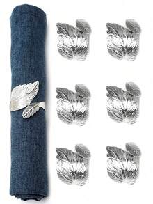 24/36/48pcs Leaf-Shaped Gold Napkin Rings, Shiny Metal Napkin Rings Table Decoration, Fashionable Autumn Napkin Rings Bulk, Suitable For Christmas, Easter, Wedding, Party, Elegant Table Setting - Silver 1 - View 2