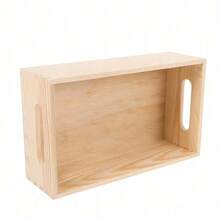 1PC Unfinished Pine Wood Box For DIY Crafts Arts Hobbies And Home Storage Solid Wood Storage Box Small Desktop Organizer With Side Handles Multi-Purpose Wooden Box Basket Suitable For Home Office Clutter Storage - Multicolor - View 6