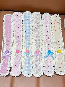 4/2/1pc Lace Fabric Bow Hook And Loop Hair Accessory, Polka Dot & Plaid Patchwork Design, Durable & Non-Damaging - Suitable For Kids And Teenagers, Daily School, Vacation, - Multicolor - View 5