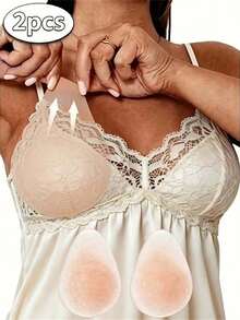 2pcs Silicone Ultra-Thin Invisible Nipple Covers, Water Drop Shape, Lift From Top To Prevent Sagging, Breast Support And Push-Up To Center, Self-Adhesive For Tightening Chest, Invisible And Breathable - Beige - View 1