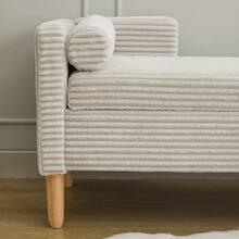 Velvet Storage Bench With Arms - Ideal For Living Room, Entryway And Bedroom - Ivory - 灰色 - 查看 11