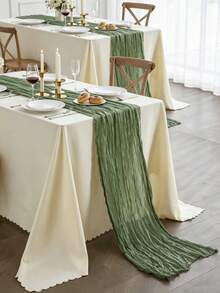 1pc 90*180cm Cheesecloth Table Runner Boho Gauze Table Runner Sage Green Gauze 120 Inch Rustic Cloth Table Runner For Baby Shower Decoration - Multicolor - View 10