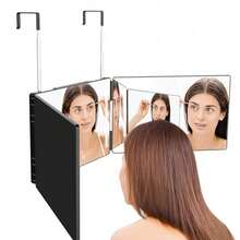 Hängender Faltbarer 3-Wege-Spiegel Mit LED-Licht & 2 Verstellbaren Haken, 360°-Rundumsicht Für Make-up & Haarstyling – Ideal Für Miet-Schlafzimmer, Wohnheim-Frisiertische & Professionell Beleuchtete Körperpflege - Schwarz 1St - Übersicht 5