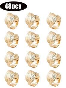 36/48pcs Leaf-Shaped Gold Napkin Rings, Shiny Metal Napkin Rings Table Decor, Fashionable Autumn Napkin Rings Bulk, Suitable For Christmas, Easter, Wedding, Party, Elegant Table Setting - Gold 1 - View 7