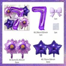Purple Flower And Star Balloon Set - 32 Inch Number Balloon With Light Purple Bow - Suitable For Indoor/Outdoor Decoration Theme Party Supplies - Especially Suitable For Birthday Party, Baptism Party And Bachelorette Party. - Purple Flower - View 8