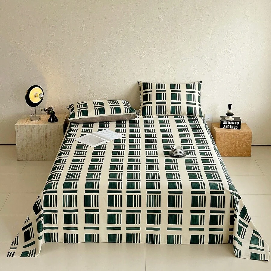 1pc Geometric Pattern Printed Bed Sheet, Nordic Style 100% Cotton Bed Sheet, Pillowcase Not Included