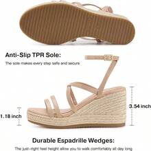 Espadrilles Wedge Sandals For Women: Slip On Elastic Ankle Strap Platform Sandals Dressy Comfortable Summer Wedges Heels Shoes - 11 + 0115-nude - View 6