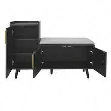 Modern Shoe Storage Bench With Seat - Black - 黑色 - 查看 4