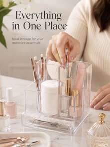 Transparent Acrylic Nail Art Tool Storage Box, Multi-Compartment Design, Transparent Makeup Brush Storage Box With Drawers, Nail File And Nail Art Tool Storage Box, Space-Saving Vanity Storage Box, Durable And Easy To Clean Acrylic Storage Box - Clear - View 6