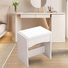 White Dressing Table Stool, Makeup Chair, Upholstered Piano Stool With Oak Legs, Minimalist Style - White - View 5