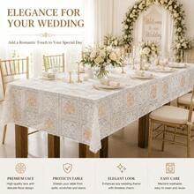 Mantel rectangular de PVC con patrón floral, impermeable, resistente a las arrugas, fácil de limpiar y lavable a máquina. Perfecto para la mesa del comedor y la decoración de fiestas al aire libre. También se puede cortar a medida para la decoración de la cocina DIY. - Beis - Ver 5