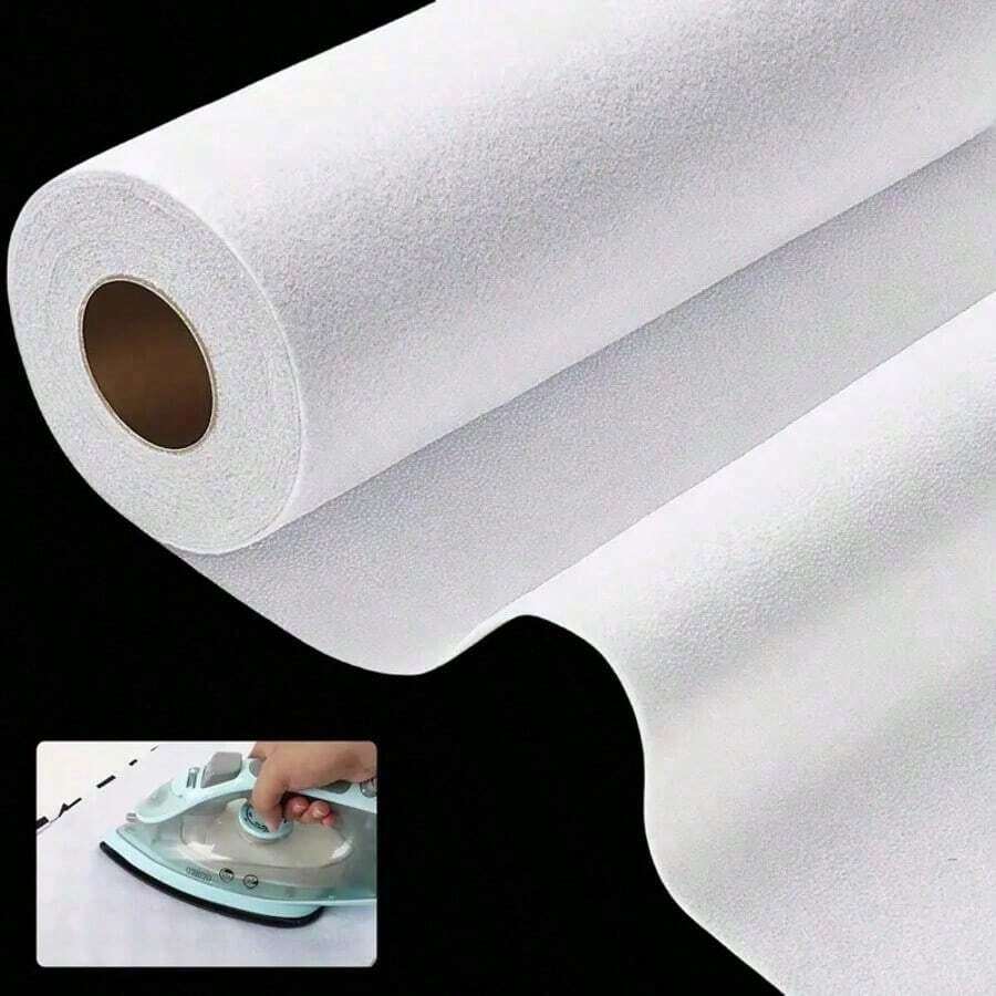 1 Roll, Iron-On Fusible Interlining, Suitable For Sewing, Crafts, Quilting - 12 Inches*5 Yards - Non-Woven Iron-On Fusible Cotton Batting, Single-Sided Adhesive Foam Stabilizer, White, Suitable For DIY Tote Bags, Home Decor - A - View 1