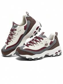 Skechers 斯凱奇 D'LITES系列復古拼接老爹鞋熊貓鞋運動休閒鞋 - 米棕酒紅 - 查看 1