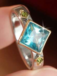 Gmzalx Women's Fashion Personalized Ring, Square Light Blue Minimalist Luxury Design, Suitable For Commuting, Banquet, Daily Wear - Two-color - View 7