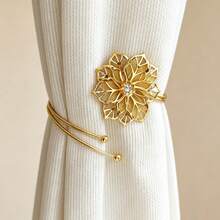 2pcs Alloy Curtain Buckles Hollow Design Leaf & Flower Decor Curtain Tie Backs Floral Curtain Clips Window Decoration - 2pcs - View 2