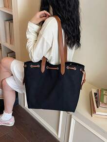 Large Capacity Canvas Bag. Fashionable Shoulder Bag. Casual Tote Bag. Simple Commuter Underarm Bag - Multicolor - View 6