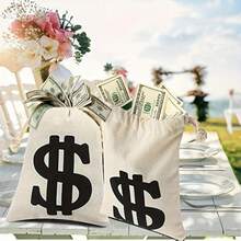 Canvas Money Bag Party Prop With Dollar Sign, Money Bag Prop For Bank Robber, Pirate, Cowboy Role Play Theme Party, Perfect For Halloween, Cosplay And Party Gifts, Costumes - Multiple Styles - View 2
