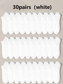 10/30/50 Pares de Meias Barco Masculinas de Cor Sólida, Absorventes de Suor, Casuais e de Cano Baixo, Opção de 1/20 Pares - Branco - Visão 10