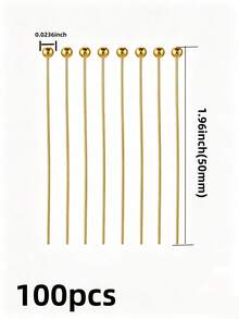 100pcs Bendable And Cuttable Ball Head Pins, 20-50mm, Suitable For DIY Jewelry Making, Such As Earrings, Pendant Connector Pins, Bead Piercing Connector Accessories - Yellow Gold - View 8