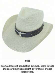 1pc Unisex Rivet Bull Head Leather Decor Sequin Woven Breathable Straw Hat, Western Cowboy Hat, Suitable For Spring/Summer, Applicable For Western Theme Events, Gatherings, Parties, Role Play, Festivals, Music Festivals, Fashion And Multi-Purpose, Beach, Vacation - Multicolor - View 6