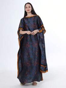 1 Peça Roupão Feminino de Seda Falsa com Estampa Floral e Conjunto de Lenço Pequeno, Decoração de Roupa Externa para Praia, Proteção Solar, À Prova de Vento, Uso Diário - Multicolorido - Visão 4